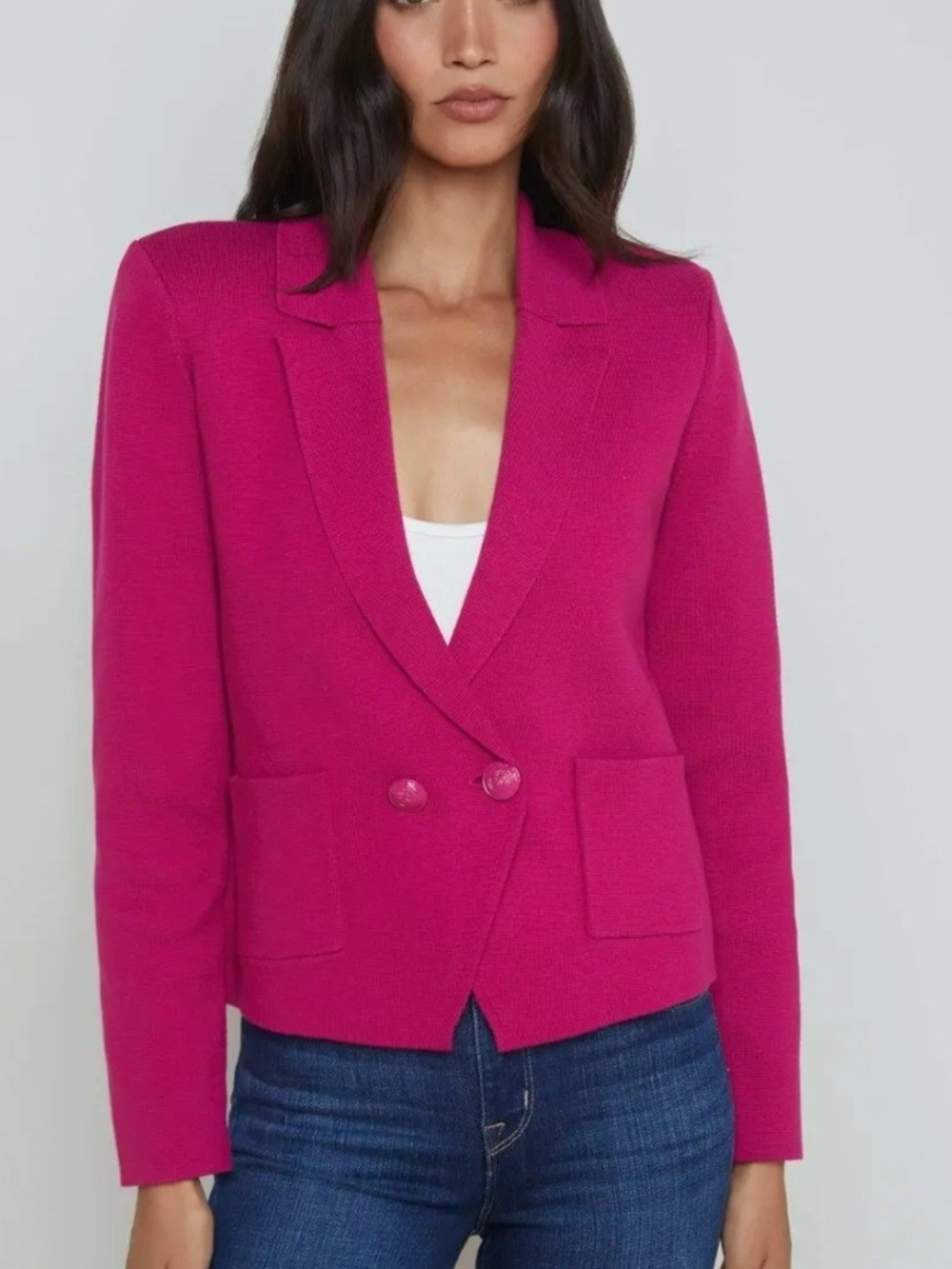 L'AGENCE Fuchsia Double-Button Knit Blazer
